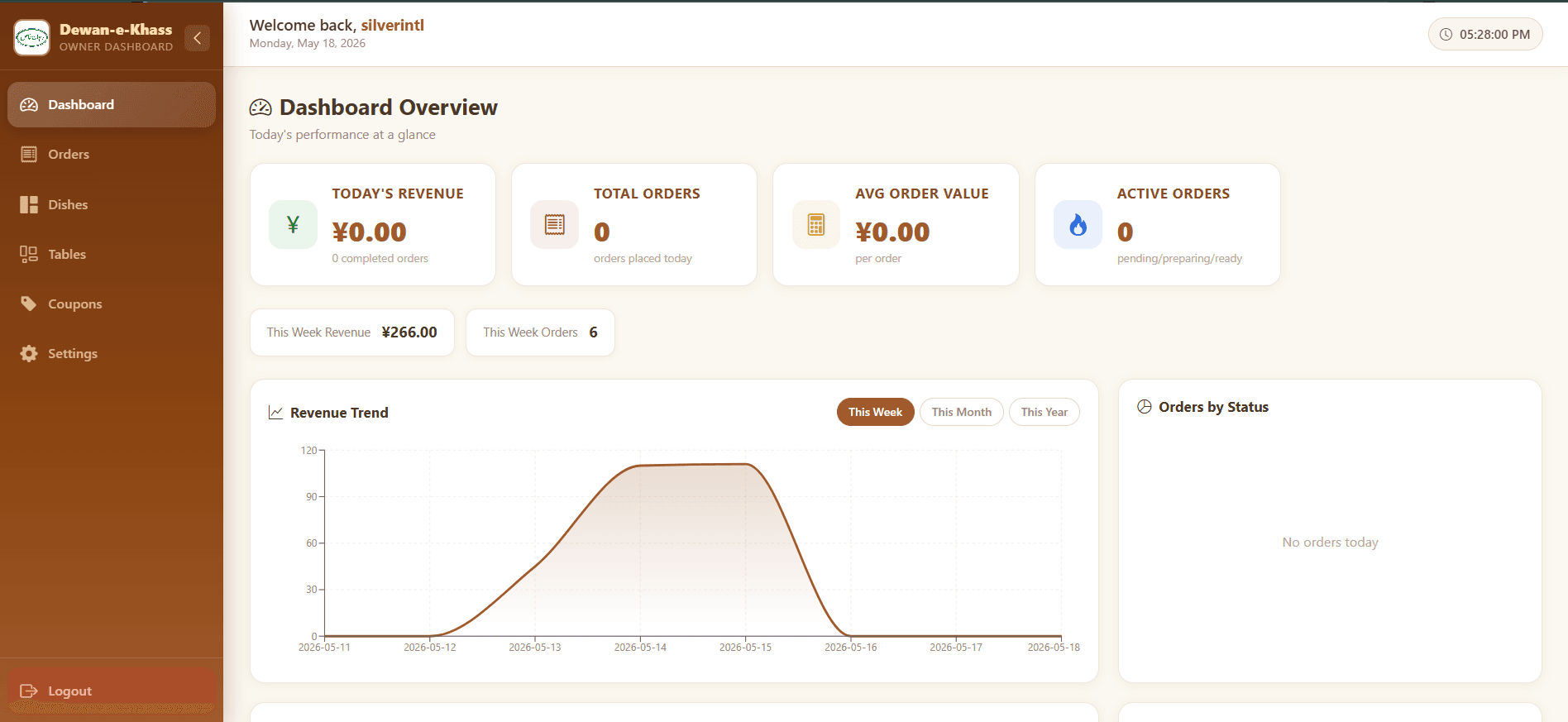 Dewan-e-Khass — Restaurant Order Dashboard